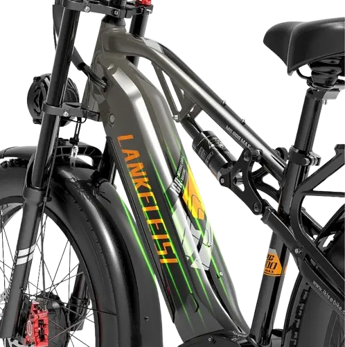bateria Bicicleta eléctrica todoterreno Lankeleisi MG800Max de 2000 W con motor dual y neumáticos anchos de 26